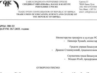 Отворено писмо Синдикалне организације ЈУ "Центар за предшколско васпитање и образовање" Бањалука